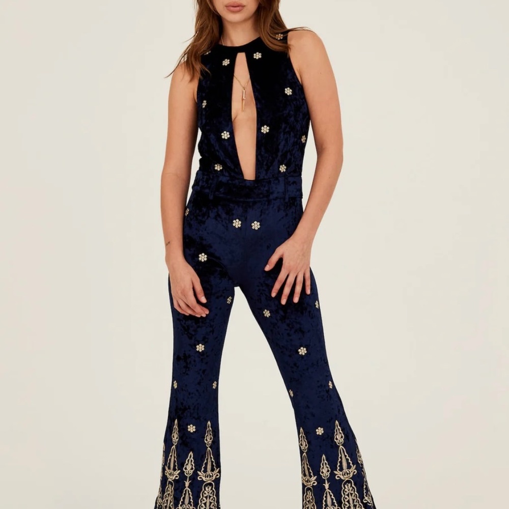 Lenni Chromatic Velvet Jumpsuit - Ink